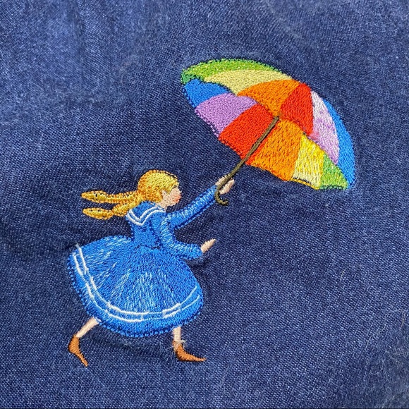 Embroidered Denim Jumper Dress - Picture 15 of 15